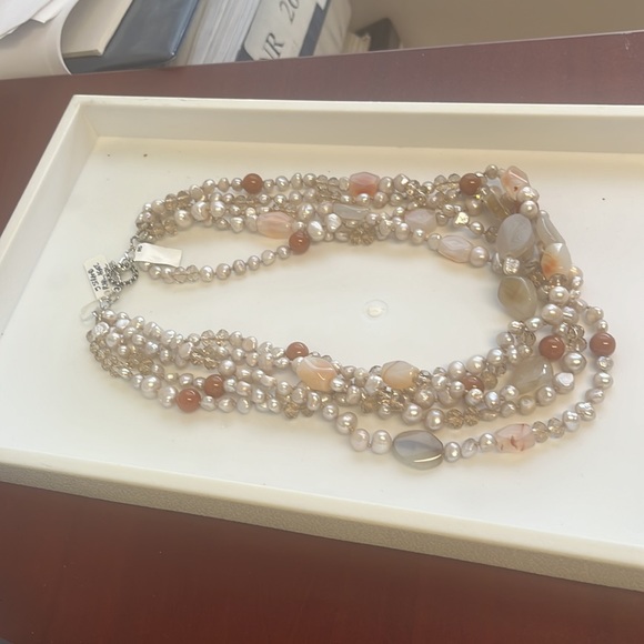5 Strand Pearl, Agate Crystal Necklace - Picture 2 of 3